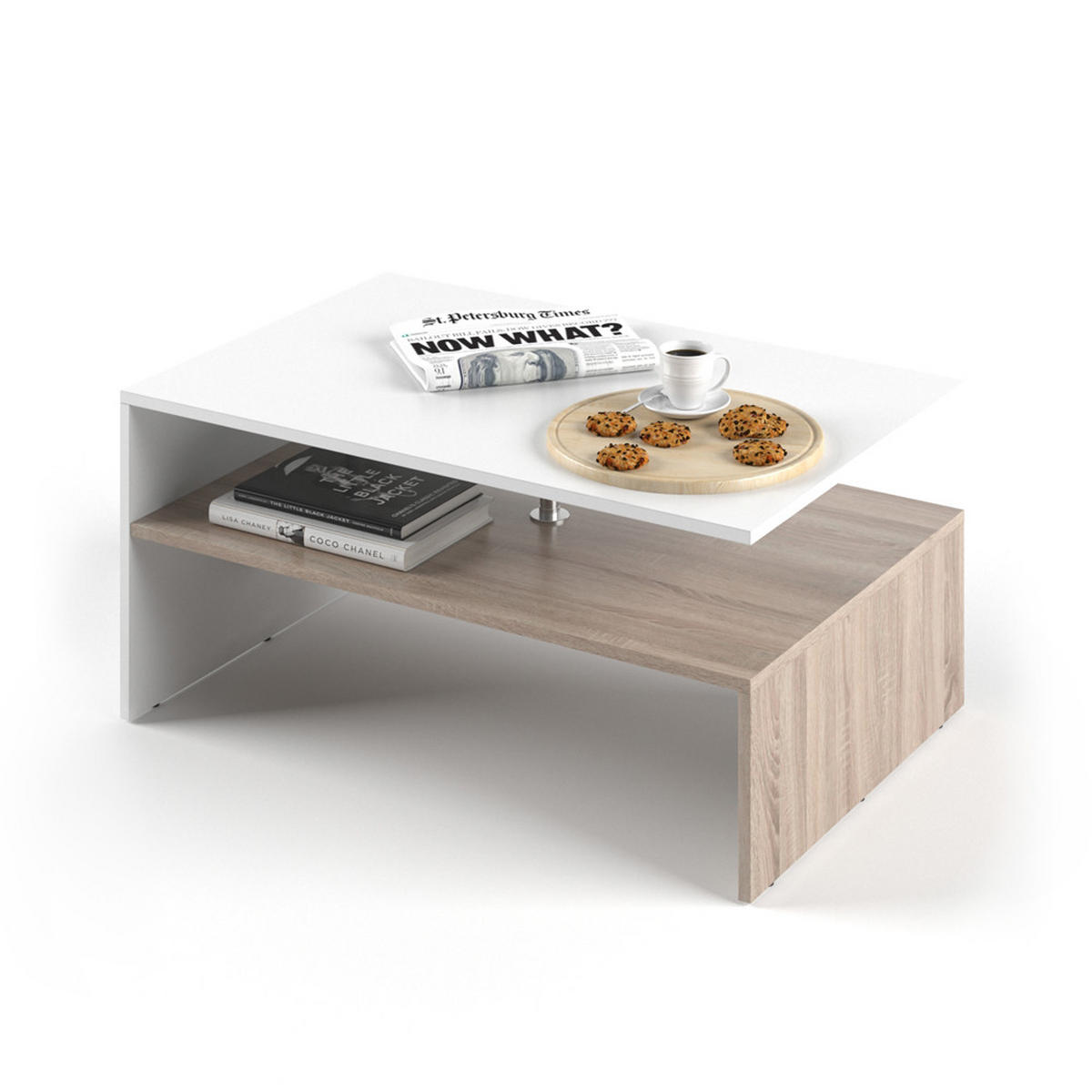 COUCHTISCH Amato Weiß/Sonoma 90 x 60 cm - Weiß/Sonoma Eiche, Holzwerkstoff (60/90/42cm) - Vicco
