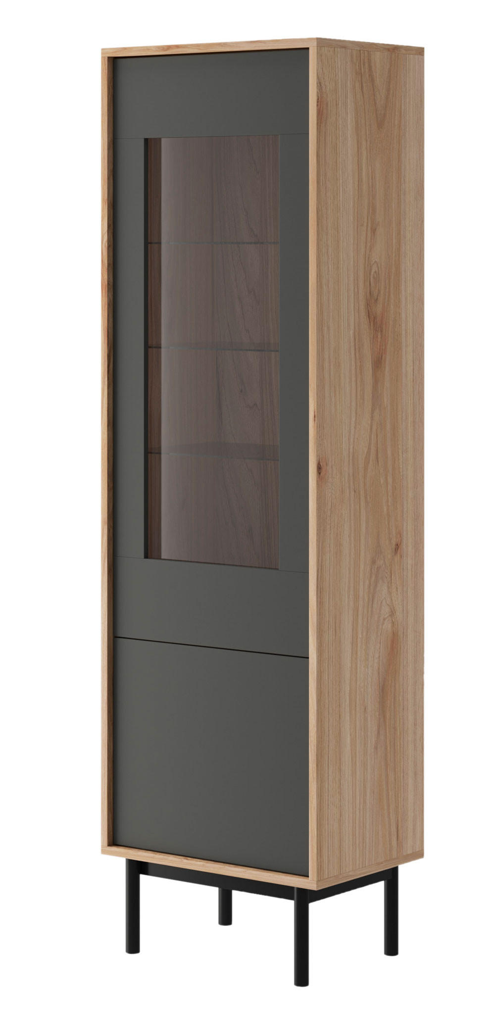 VITRINE Basic Jackson Hickory graphit 54 / 39 / 185cm - Graphitfarben/Braun, Holz/Holzwerkstoff (54/185/39cm) - Feldmann-Wohnen