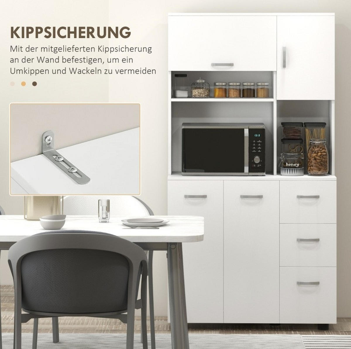 BUFFETSCHRANK 89/39,5/168 cm mit 3 Schubladen, Regalen und verstellbaren Einlegeböden, aus Holz, Weiß - Weiß, Holz (89/168/39.5cm) - Redom