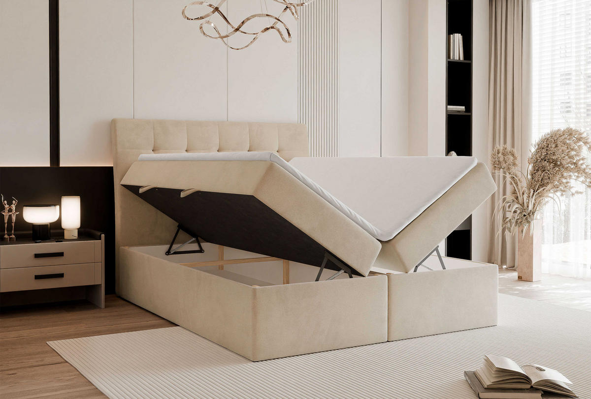 BOXBETT 160x200 cm mit Topper - Creme, Textil (160/200cm) - Idohome