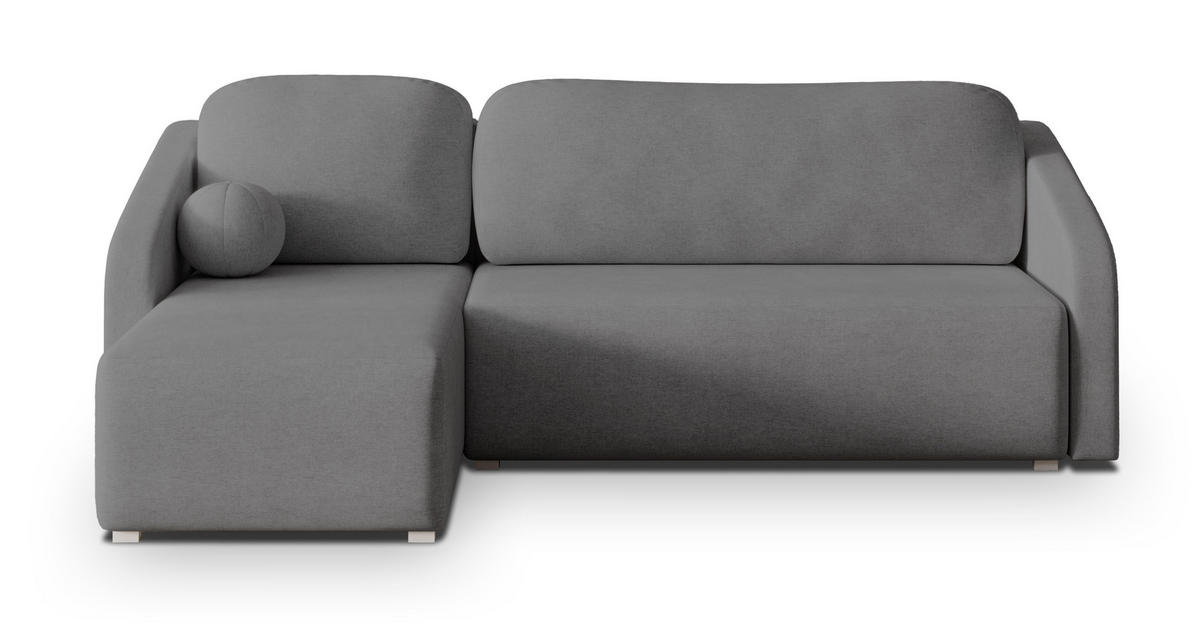 ECKSOFA MARELLO Grau Geflochtener Stoff mit Schlaffunktion - Grau, Holz (220/143cm) - MASSENO
