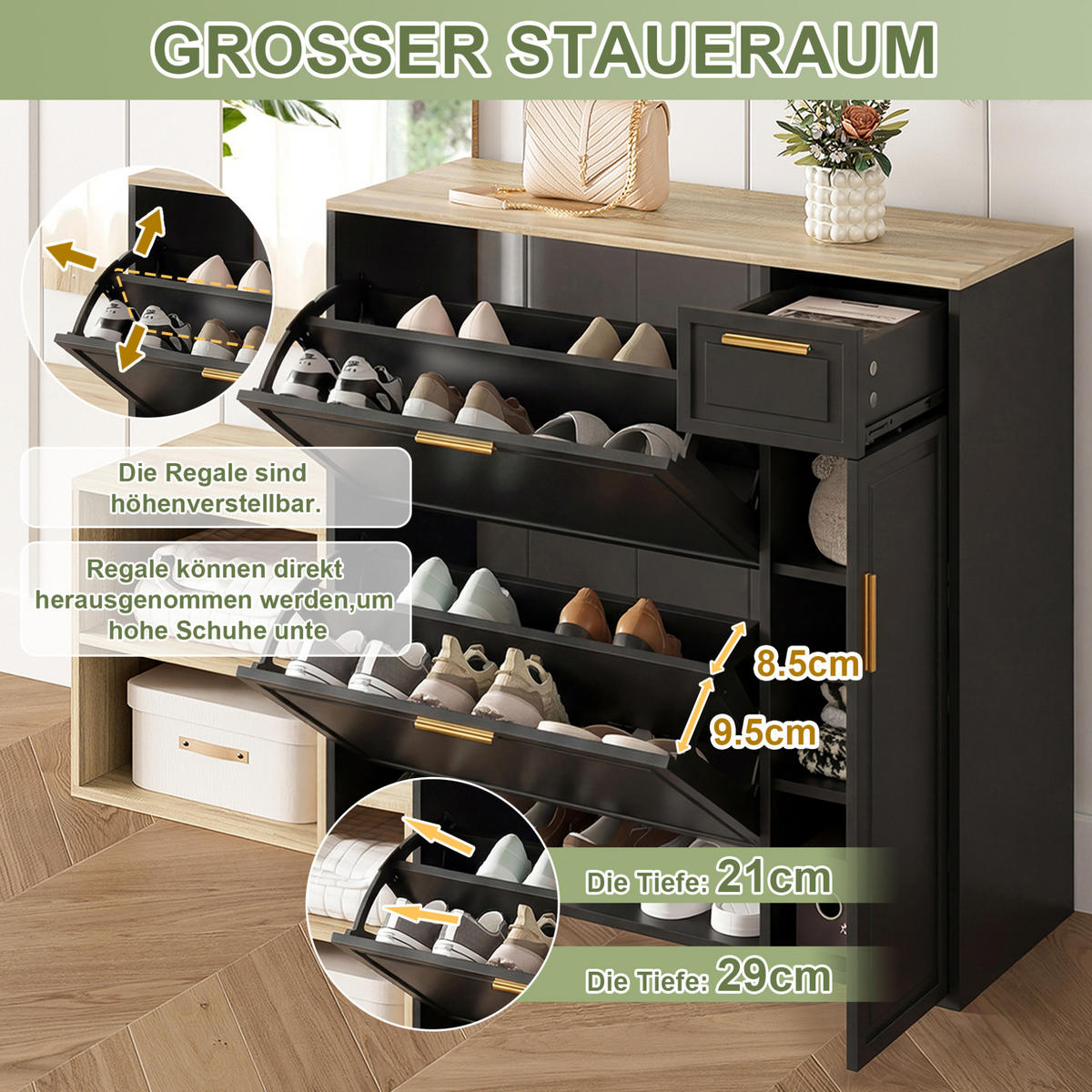 GARDEROBENSET 139,5/35/166 cm aus Spanplatte mit 4-teiligem Stauraumkonzept Schwarz/Natur - Naturfarben, Holzwerkstoff (130/174/30cm) - Modenvie