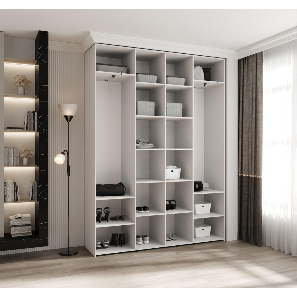 Thumbnail - Abiks Möbel Drehtürenschrank, Weiß, Schwarz, Metall, Nachbildung, 180x245.5x40 cm, Schlafzimmer, Kleiderschränke, Drehtü...