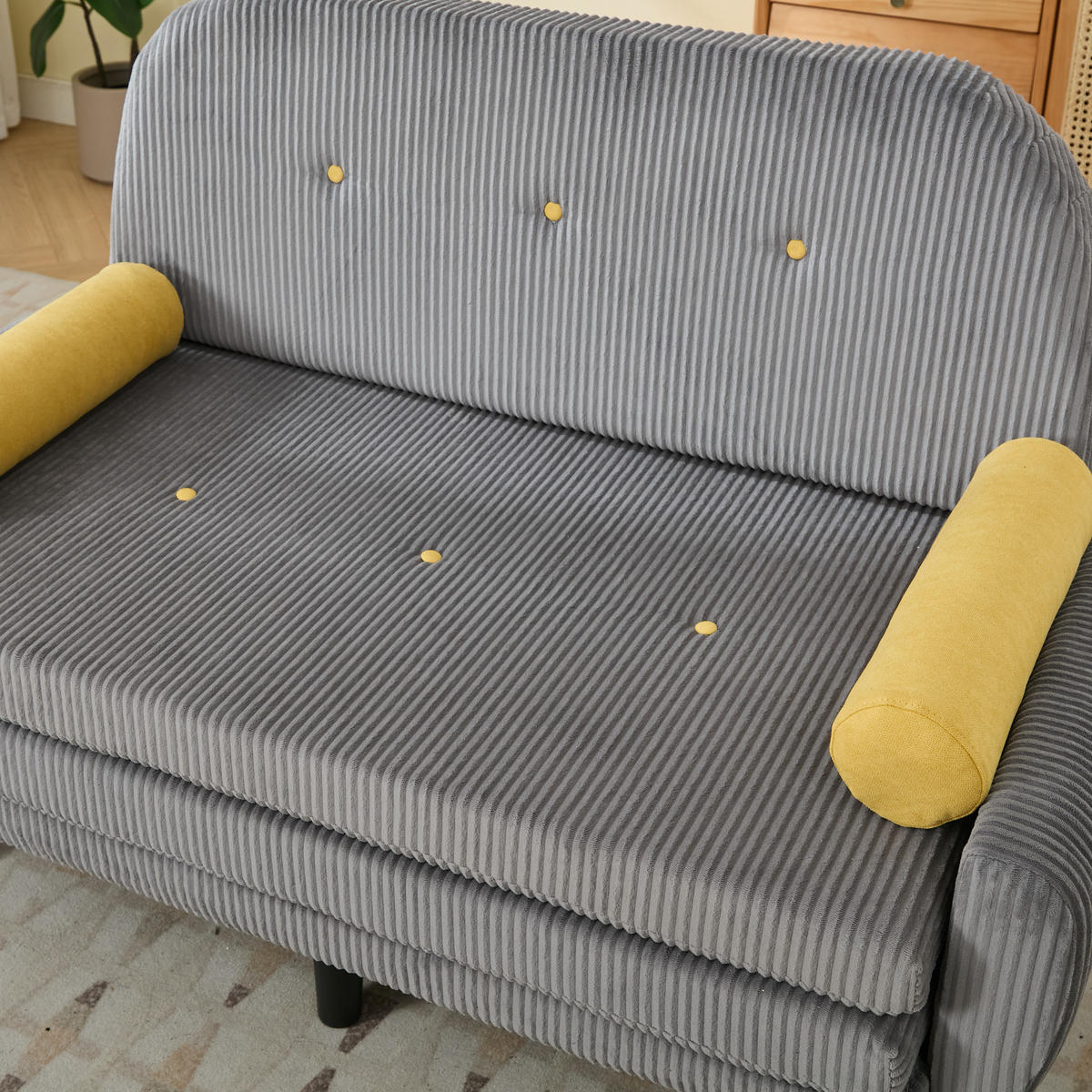 2-SITZER SCHLAFSOFA Cord Grau mit verstellbarer Rückenlehne und 2 Kissen - Grau, Kunststoff/Textil (133.5/85/77cm) - WISHDOR