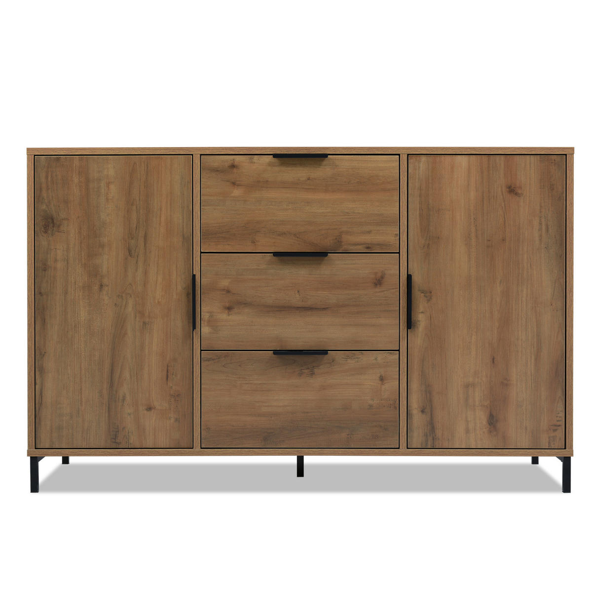 KOMMODE 120/40/76 cm in Dunkle Eiche mit 2 Türen, 3 Schubladen und Metallgestell - Mooreichefarben, Holzwerkstoff (120/76/40cm) - BEAOK