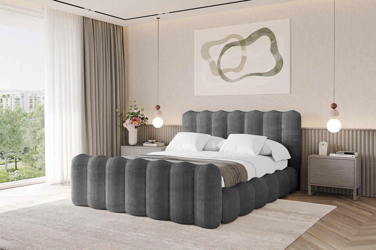 POLSTERBETT mit Bettkasten, Fußteil und Lattenrost, Bett mit Matratze H3/H4 - SORA-Z 180x200 Dunkelgrau - Anthrazit, Holzwerkstoff/Textil (180/200cm) - ALTDECOR