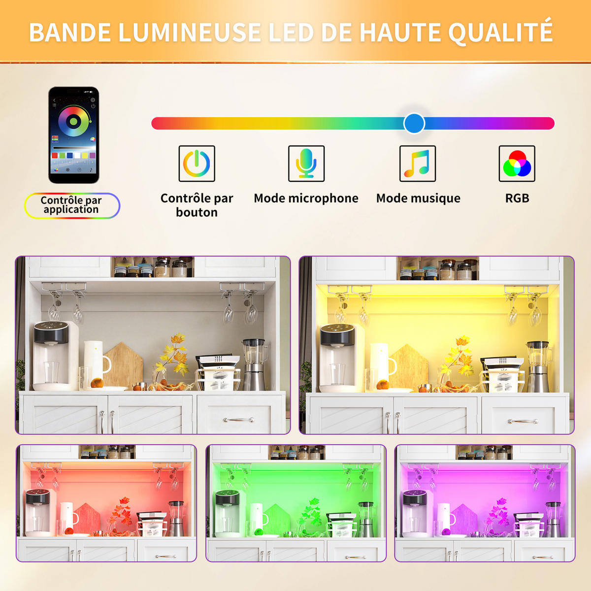 BUFFET 120/188/40 cm Weiß aus MDF mit LED-Beleuchtung - Weiß, Holzwerkstoff (40/188/120cm) - OKMYHOME