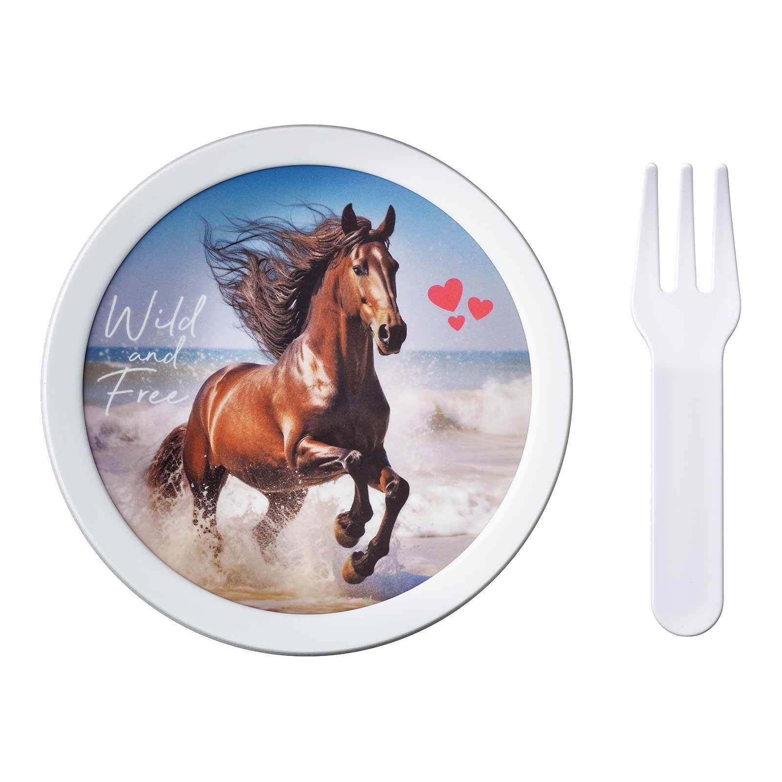 FRUCHTBOX MIT GABEL Campus Wild Horse 300 ml - Braun/Hellblau, Kunststoff (6.7/10.4/6.7cm) - Mepal