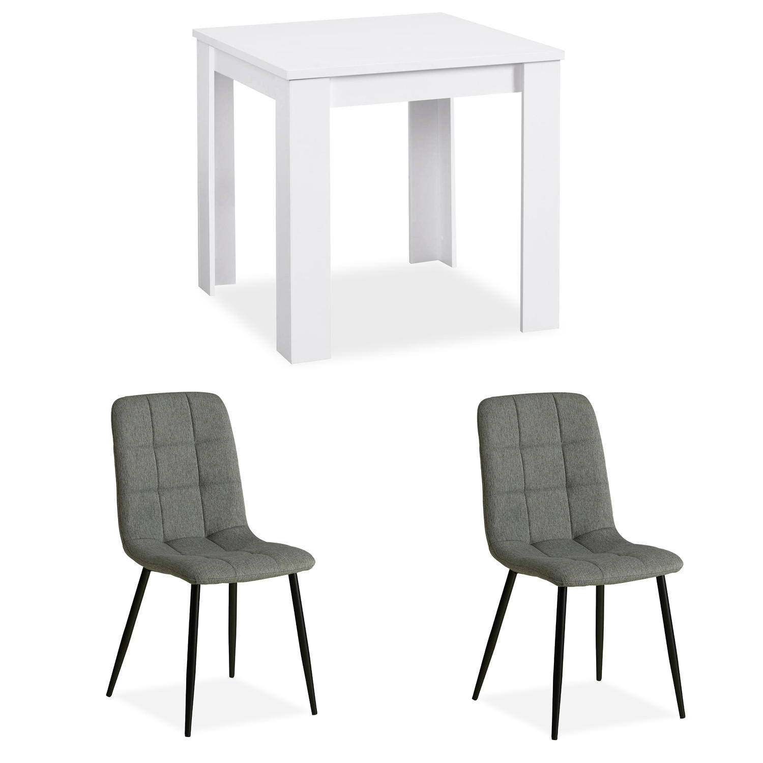 TISCHGRUPPE 80/80 cm Weiß mit 2 Stühlen - Weiß/Grau, Holz/Textil (80/75/80cm) - Homestyle4u
