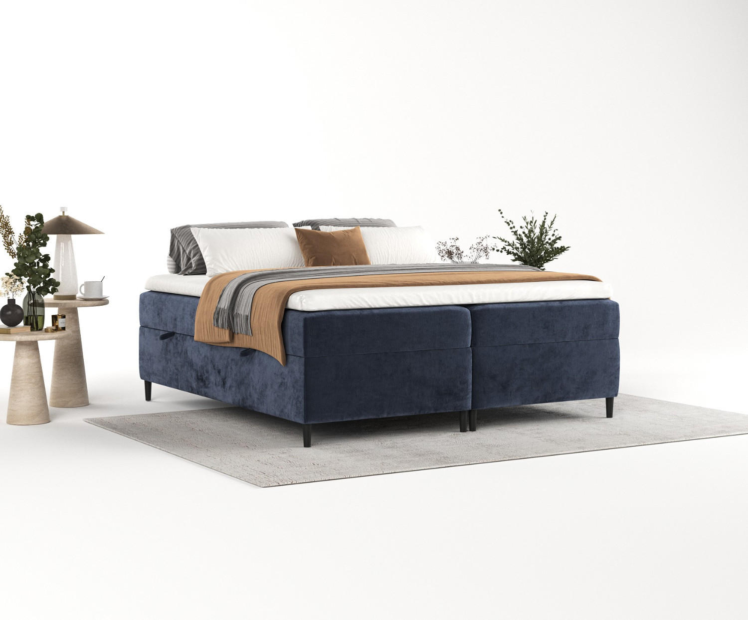 BOXBETT Theo 140/200 cm Marineblau im Lotta Stoff - Schwarz/Dunkelblau, Holz/Holzwerkstoff (140/200cm) - AltaBeds
