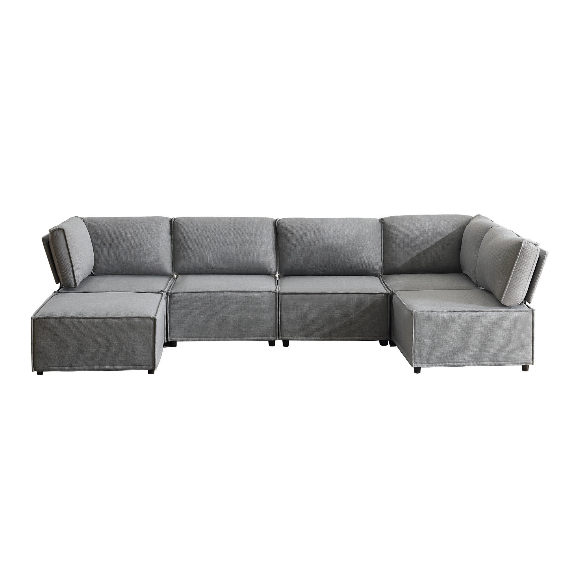 ECKSOFA mit Schlaffunktion und frei kombinierbaren Elementen, Hellgrau - Hellgrau, Kunststoff (308/152cm) - Redom