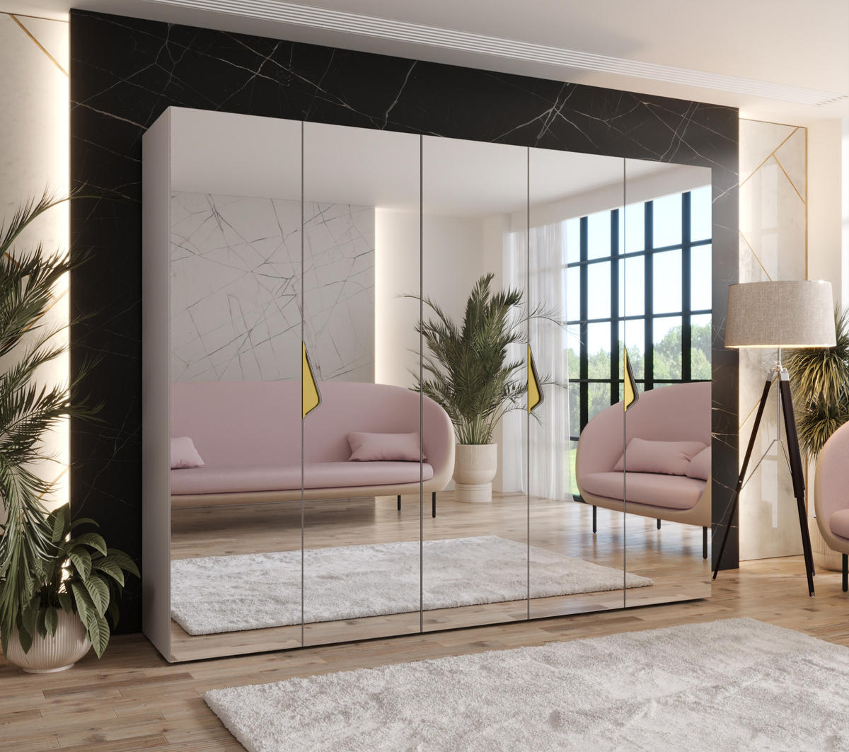 DREHTÜRENSCHRANK 202/250/52 5-türig - Beige/Goldfarben, Holz/Metall (250/202/52cm) - Abiks Möbel