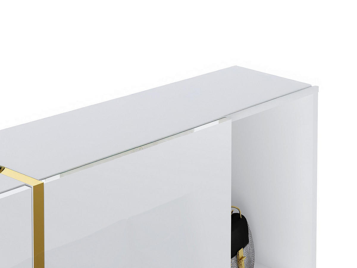 SCHUHSCHRANK - 125.1 x 26.8 - holz - weiß, goldfarben Marzialo - Weiß, Holz (125.1/85/26.8cm) - Vente-Unique