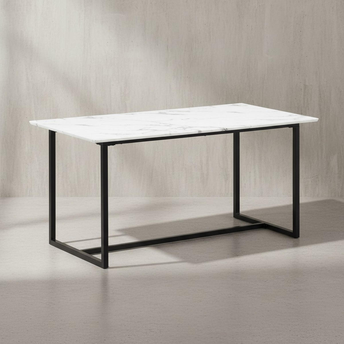 ESSTISCH Marmoroptik Metall Rechteckig Modern Klein, Weiß 180x90x76 cm - Schwarz/Weiß, Holzwerkstoff/Metall (90/180/76cm) - KADIMA DESIGN