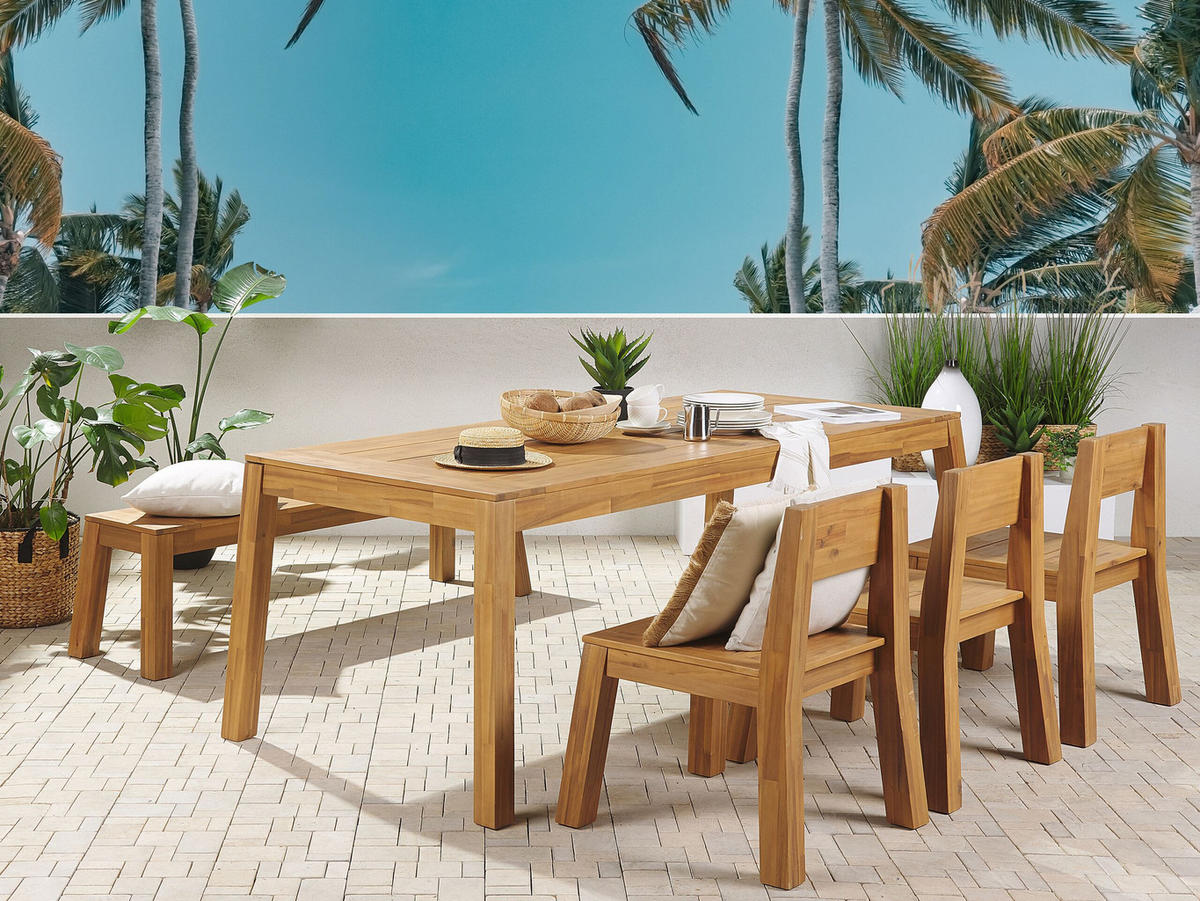 GARTENMÖBEL SET 6-Sitzer Akazienholz hellbraun 5-teilig Livorno - Hellbraun, Holz - Beliani
