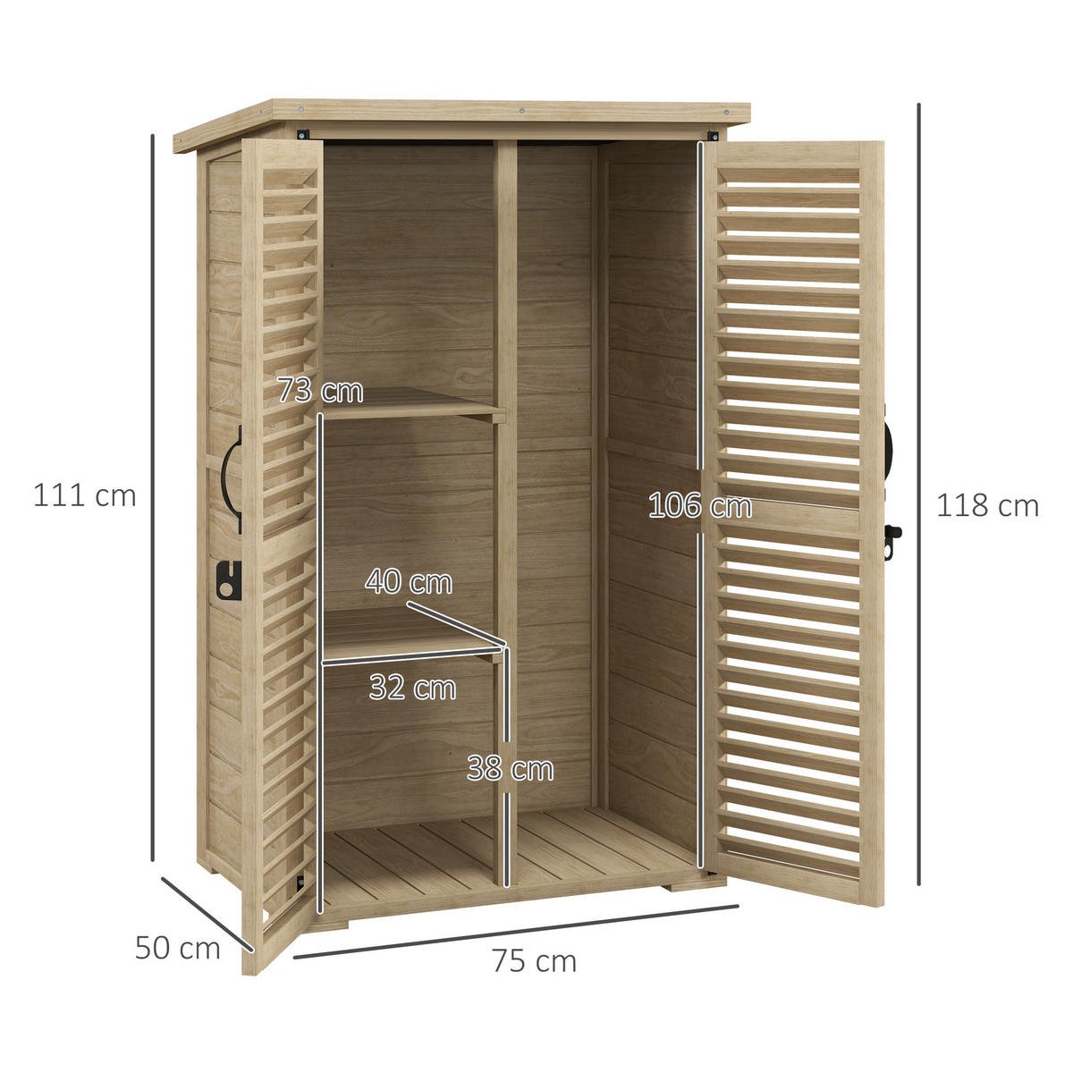 GERÄTESCHUPPEN DE-17582 2 Jalousietüren mit Bitumendach Naturholz - Naturfarben, Holz (75/118/50cm) - ComfortXL