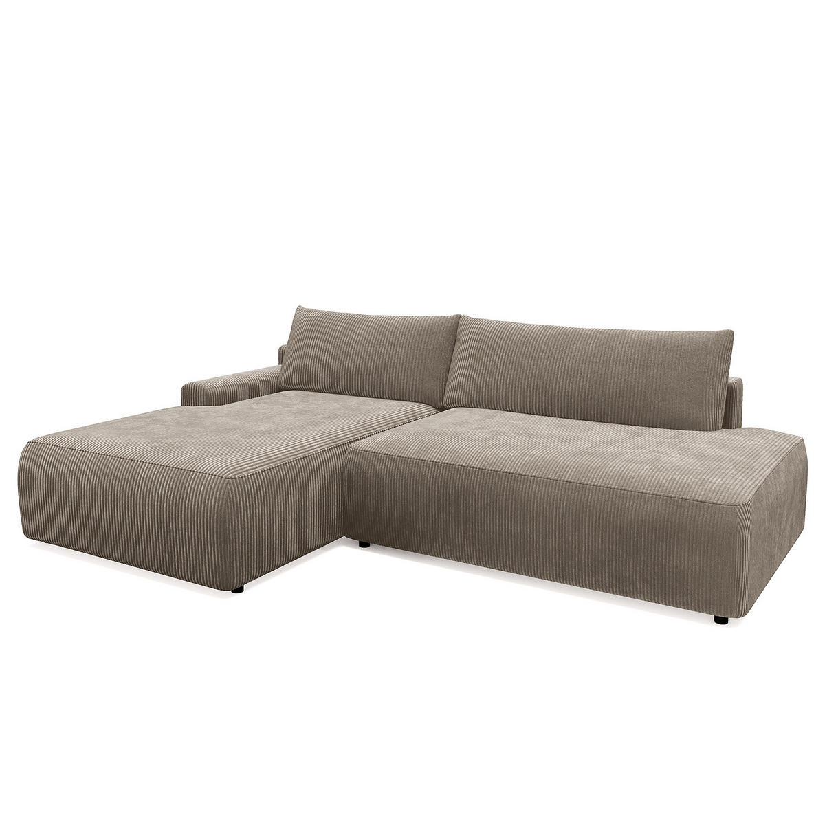 ECKSOFA mit Schlaffunktion - Longchair - Hellgrau/Schwarz, Kunststoff/Textil (253/167cm) - home24