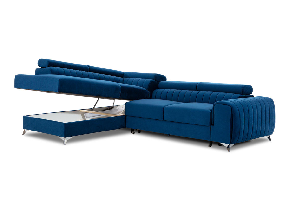 ECKSOFA Laurence mit Schlaffunktion & Bettkasten – 278 x 205 cm, verstellbare Kopfstützen - Blau, Kunststoff (278/205cm) - Wohnideebilder