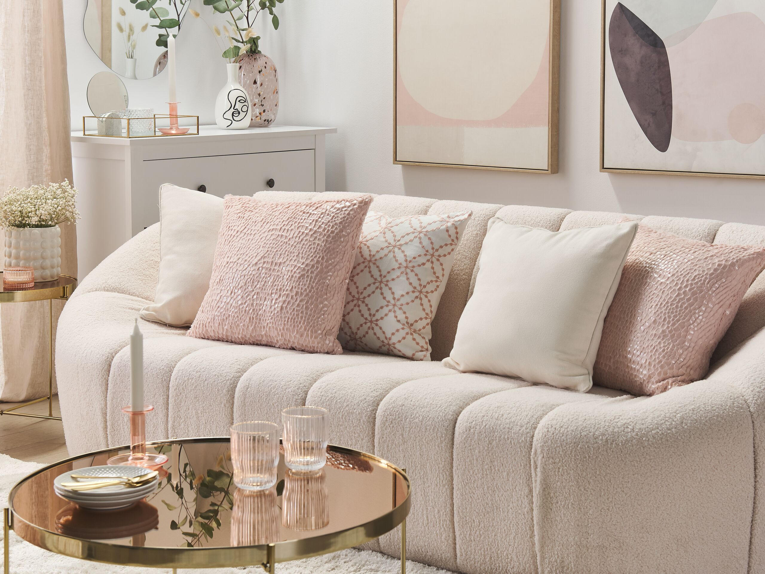 DEKOKISSEN 2er-Set Rosa 45/45 cm Peony - Pink, Textil (45/45cm) - Beliani