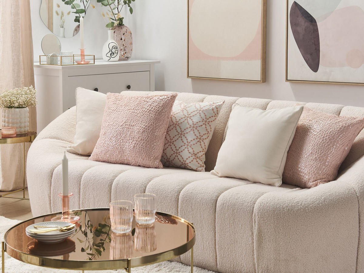 DEKOKISSEN 2er-Set Rosa 45/45 cm Peony - Pink, Textil (45/45cm) - Beliani