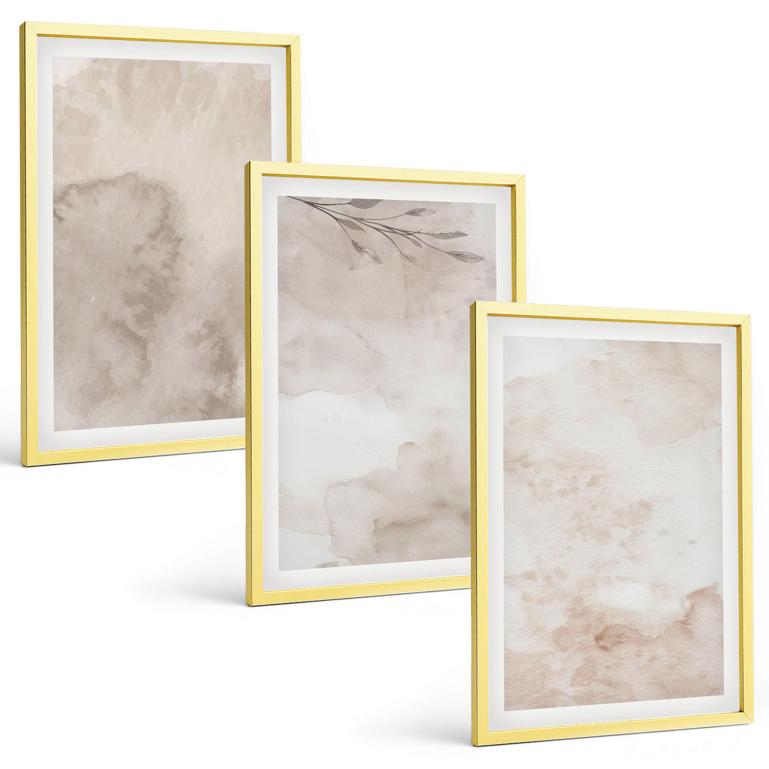 BILDER SET 3er Set - 40x60 cm Goldrahmen - Verschüttete Boho-Aquarellfarben - Goldfarben, Kunststoff (40/60cm) - TULUP