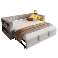 POLSTERBETT 90/190 cm mit LED-Beleuchtung, Steckdose und Armlehnen-Stauraum, Flanell, Hellgrau - Hellgrau, Textil (90/190cm) - Redom