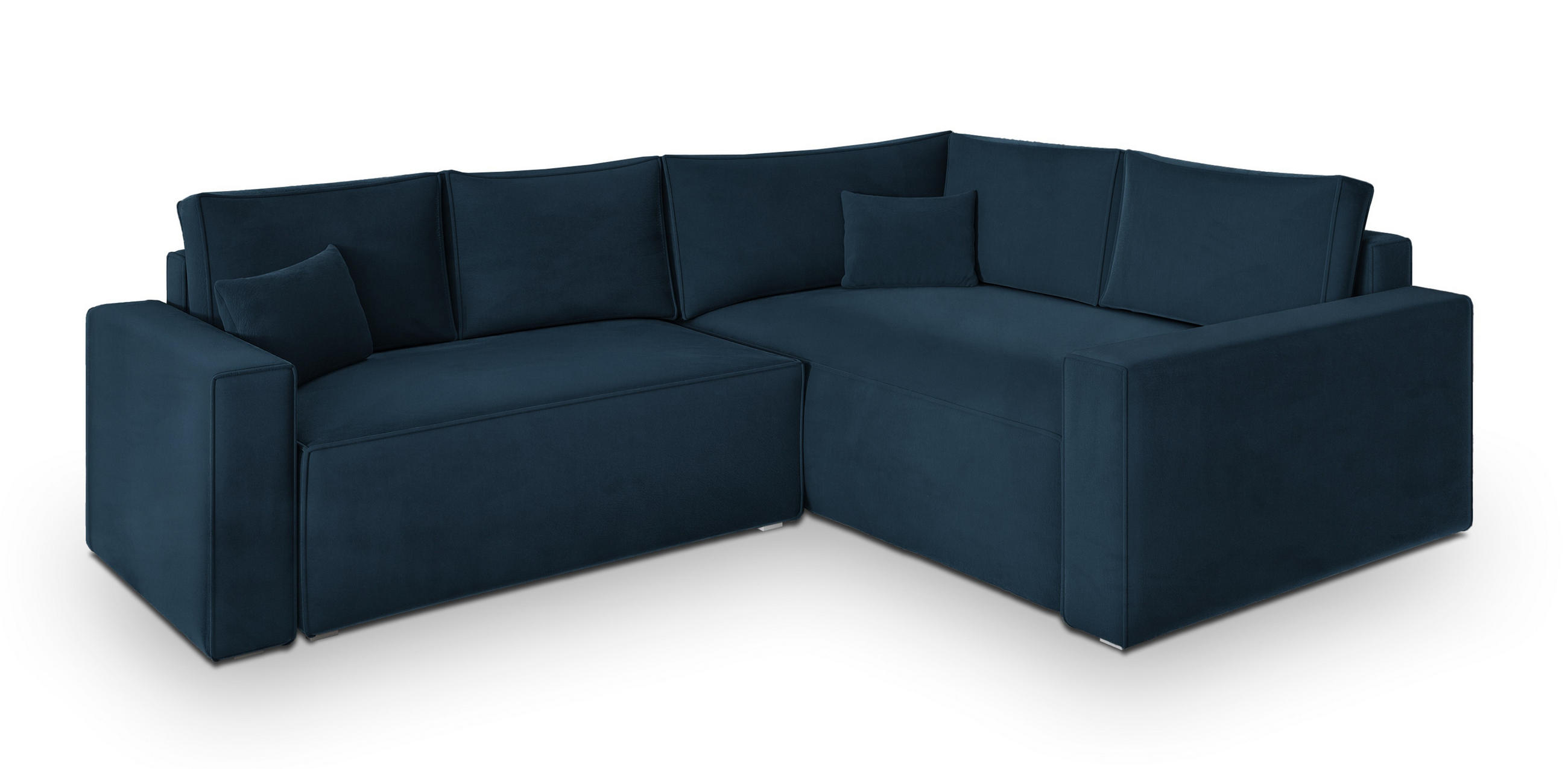 ECKSOFA ERONIS R-S Blau Velours-Stoff mit Schlaffunktion - Blau, Holz (265/194cm) - MASSENO