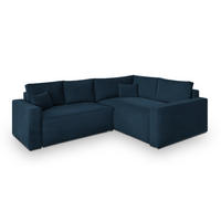 ECKSOFA ERONIS R-S Blau Velours-Stoff mit Schlaffunktion - Blau, Holz (265/194cm) - MASSENO
