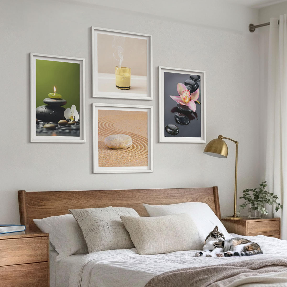 BILDER SET 4er Set - 50x50 cm & 40x60 cm Weißer Rahmen - Entspannende Zen-Steine für inneren Frieden - Weiß, Kunststoff (50/50cm) - TULUP