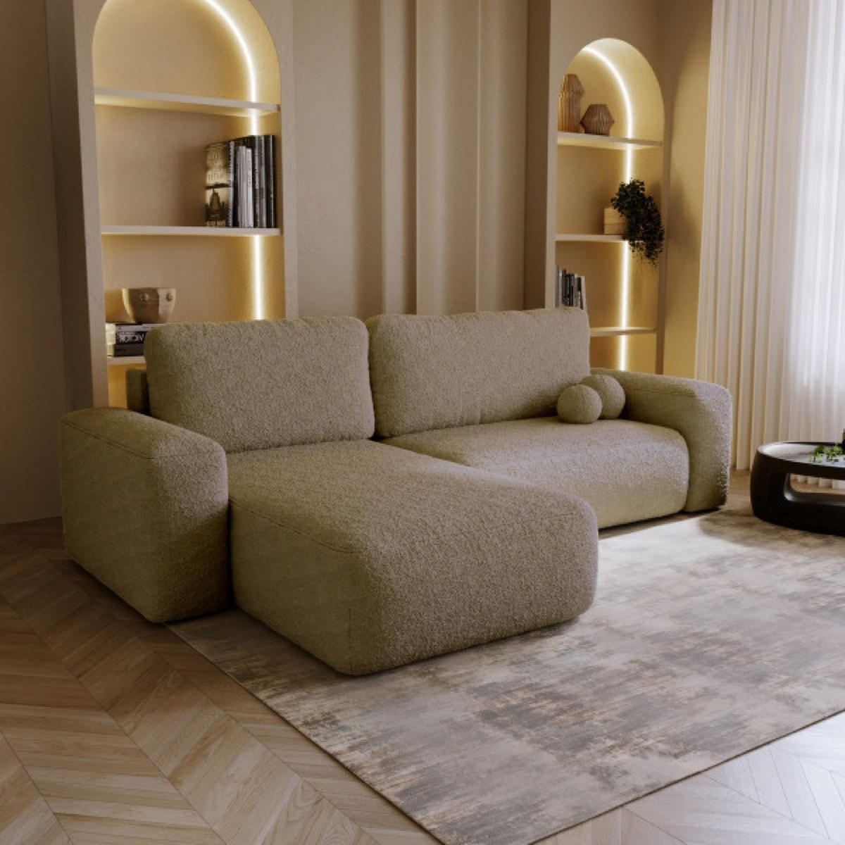 ECKSOFA Dunkelbeige ILO Mit Schlaffunktion Und Bettkasten - Beige, Leder (282/177cm) - Sepro Meble