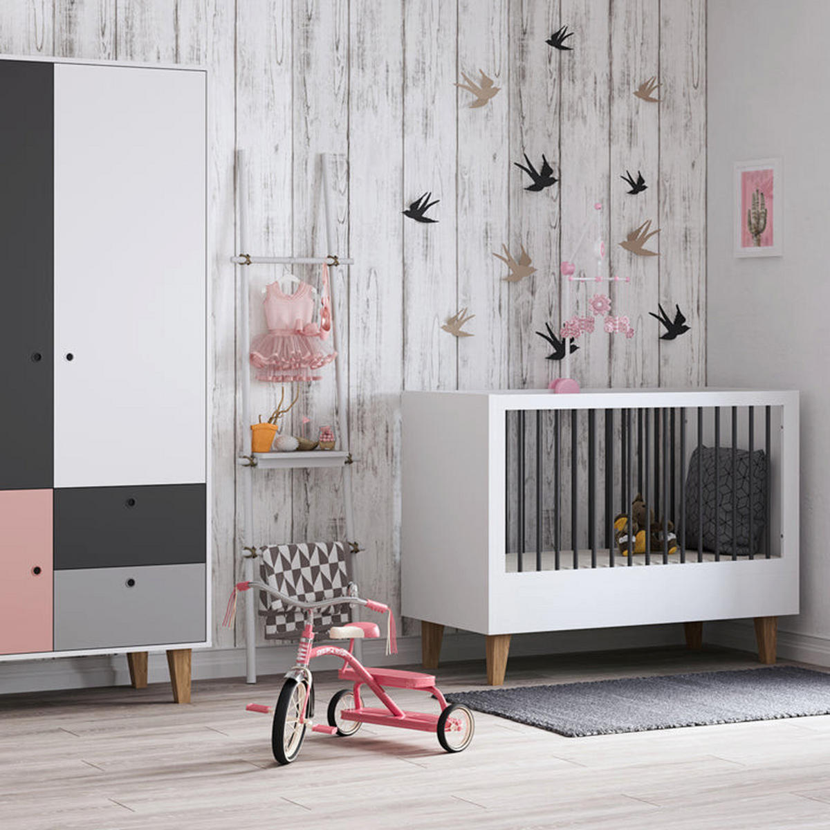 BABYKLEIDERSCHRANK rosa - Rosa, Holzwerkstoff (103.5/201.5/55cm) - Petits-meubles