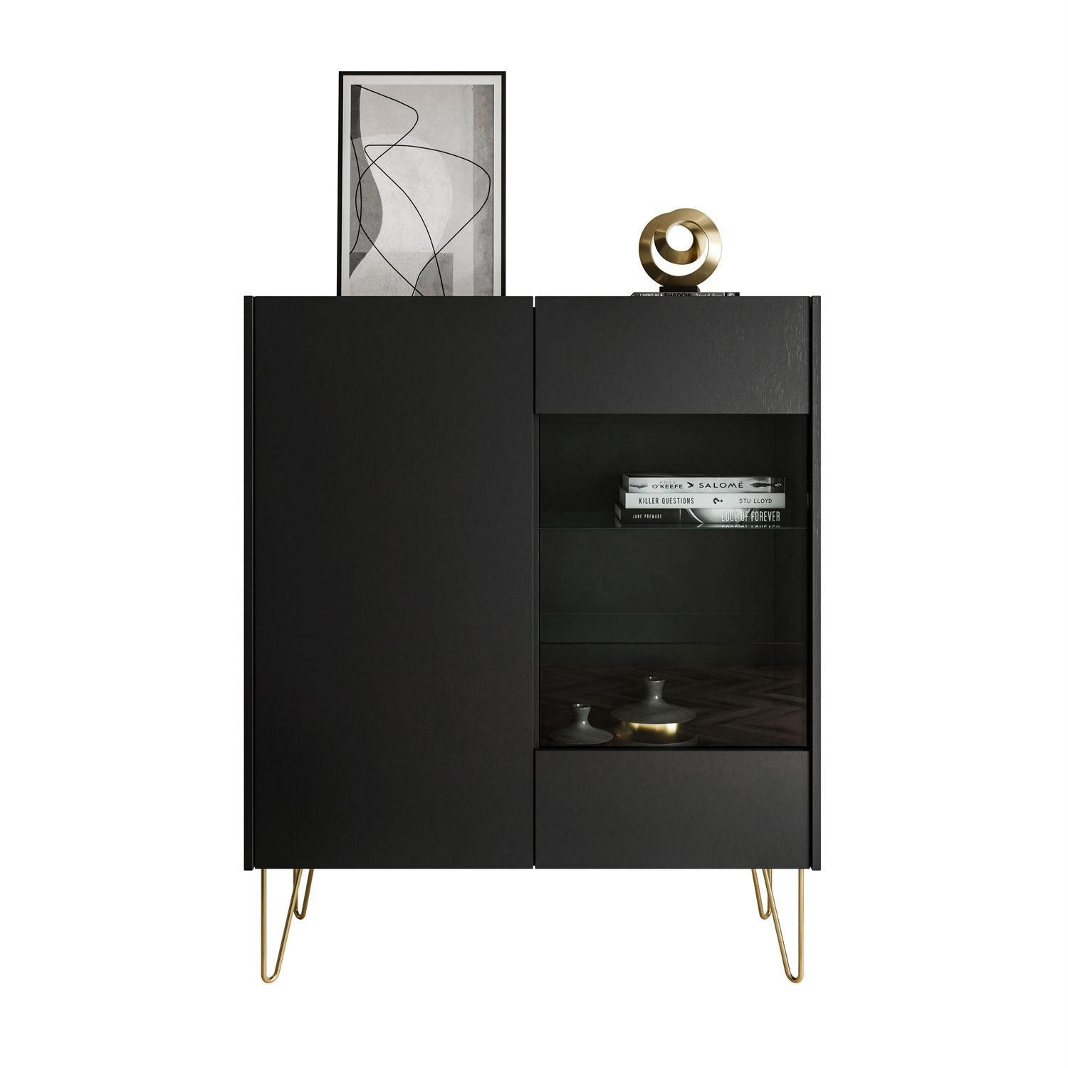 VITRINE EUPHORIA WT97 - Schwarz, Holzwerkstoff (97/122/37cm) - Lookway