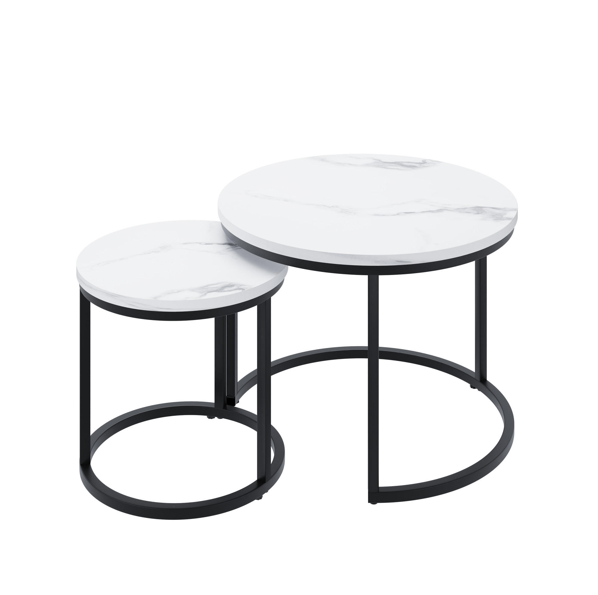 COUCHTISCH-SET 60/60/45 cm verschachtelbar mit Metallgestell und 2 Tischen, Weiß/Schwarz - Weiß, Holzwerkstoff (60/60/45cm) - Redom