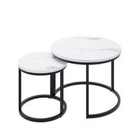 COUCHTISCH-SET 60/60/45 cm verschachtelbar mit Metallgestell und 2 Tischen, Weiß/Schwarz - Weiß, Holzwerkstoff (60/60/45cm) - Redom