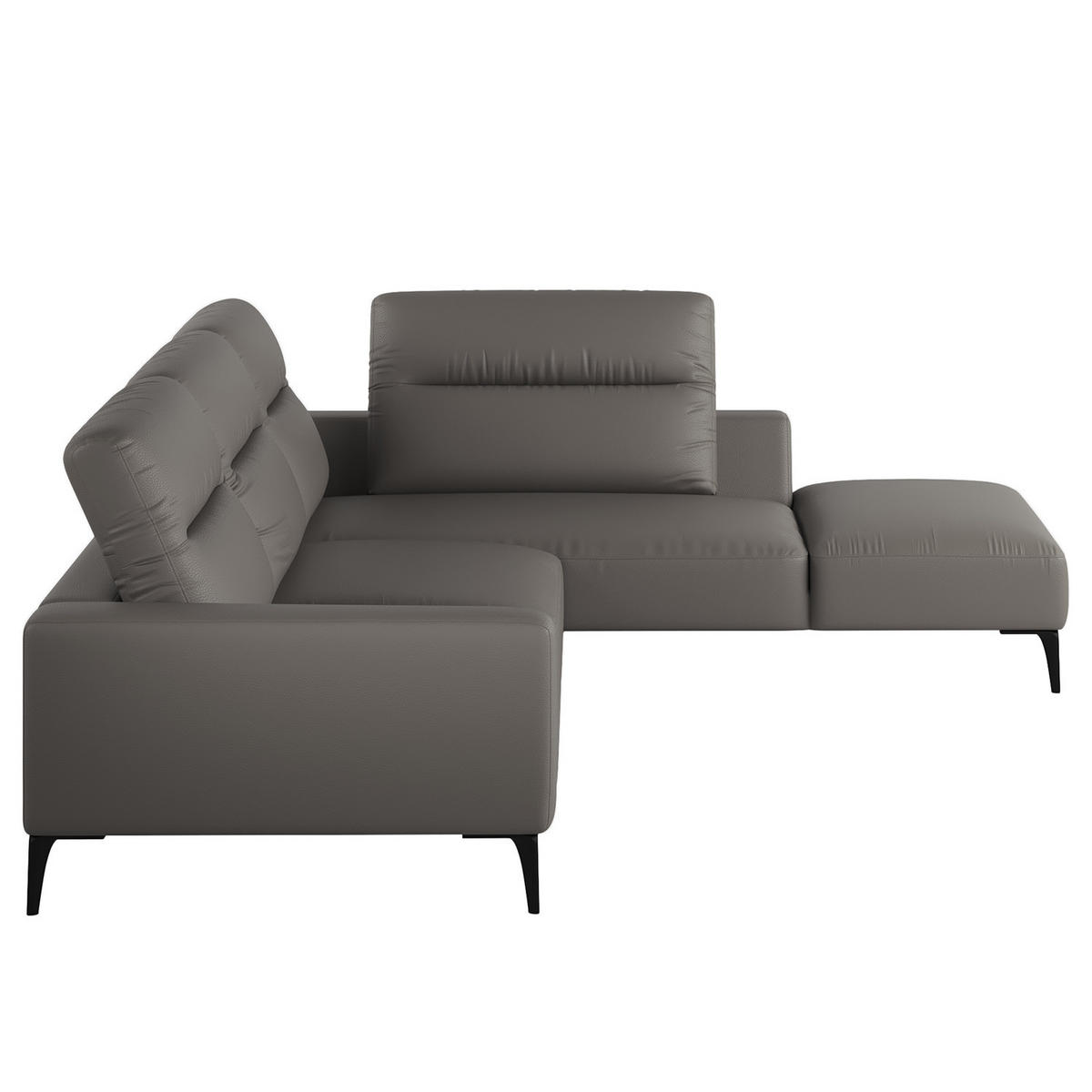 ECKSOFA mit Ottomane - Schwarz/Grau, Leder/Metall (325/238cm) - home24