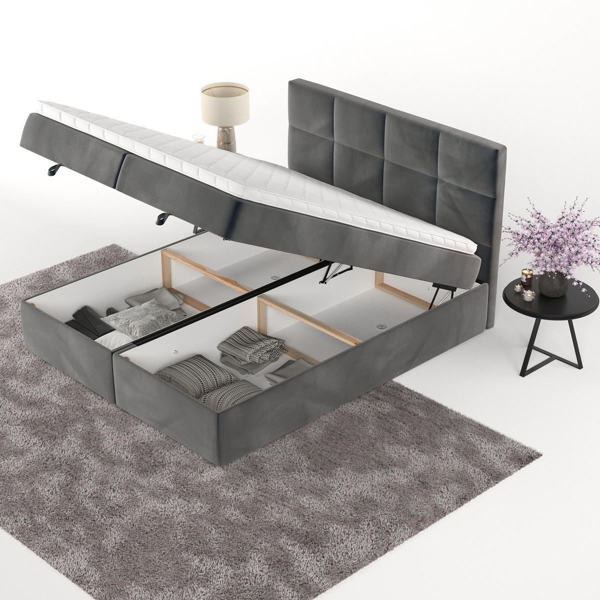 BOXBETT Velto 180/200 cm Anthrazit im Paros Stoff - Anthrazit/Schwarz, Holz/Holzwerkstoff (180/200cm) - AltaBeds