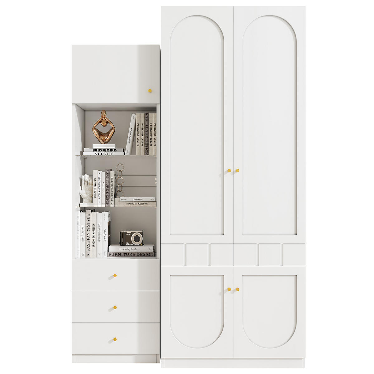 GARDEROBE Modernes Kleiderschrank-Kombiset mit Schubladen, Kleiderstange, Stauraum, Weiß, Faserplatte - Weiß, Glas/Holzwerkstoff (50/180/40cm) - EVRYAE