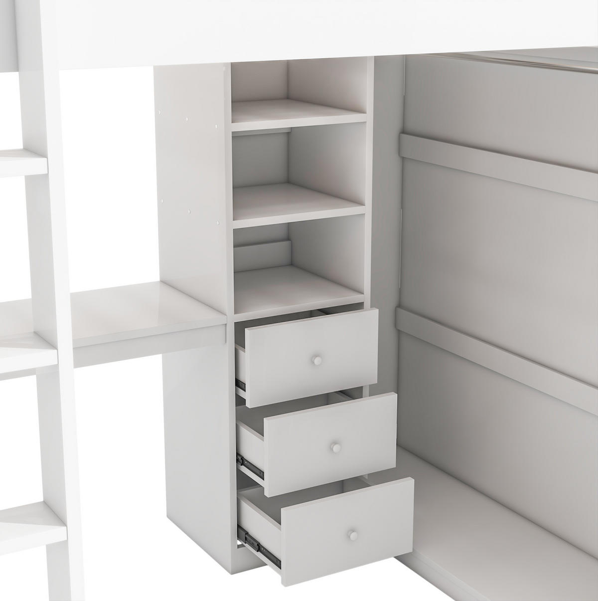 HOCHBETT 140/200 cm aus Kiefer und MDF mit Schreibtisch und Kleiderschrank Weiß - Weiß, Holz (140/200cm) - Modenvie