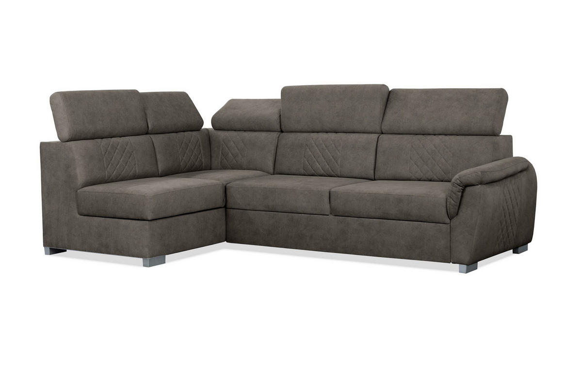 ECKSOFA Ravini Braun, mit Bettzeugablage und verstellbaren Kopfstützen, linke seite - Braun, Holzwerkstoff (253/156cm) - Bettso