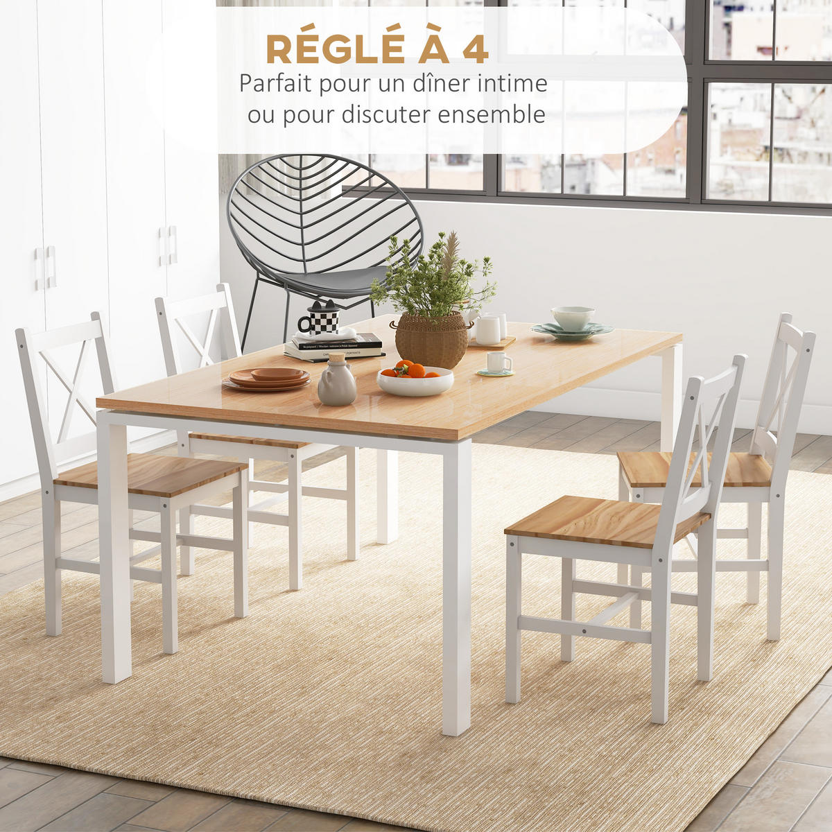 ESSZIMMERSTÜHLE 4er-Set DE-13246 Landhausstil mit weißem Gestell Weiß/Natur - Naturfarben, Holz (46.5/86/41cm) - ComfortXL