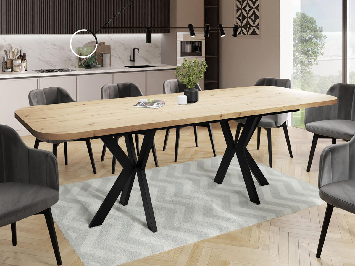 ESSTISCH Olivia ausziehbar rechteckig, Artisan Eiche 200-280/100/76 - Schwarz/Eiche Artisan, Holzwerkstoff/Metall (200/100/76cm) - WFL GROUP