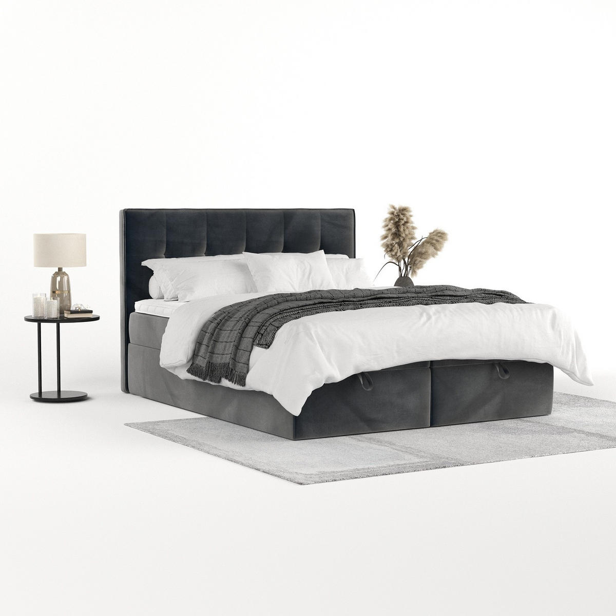 BOXBETT Tivra 180/200 cm Anthrazit im Paros Stoff - Anthrazit/Schwarz, Holz/Holzwerkstoff (180/200cm) - AltaBeds