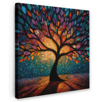 LEINWANDBILD Mosaik - Bunt - Baum - Äste Wandbild Wohnzimmer 50x50 cm - Multicolor, Textil (50/50cm) - MuchoWow