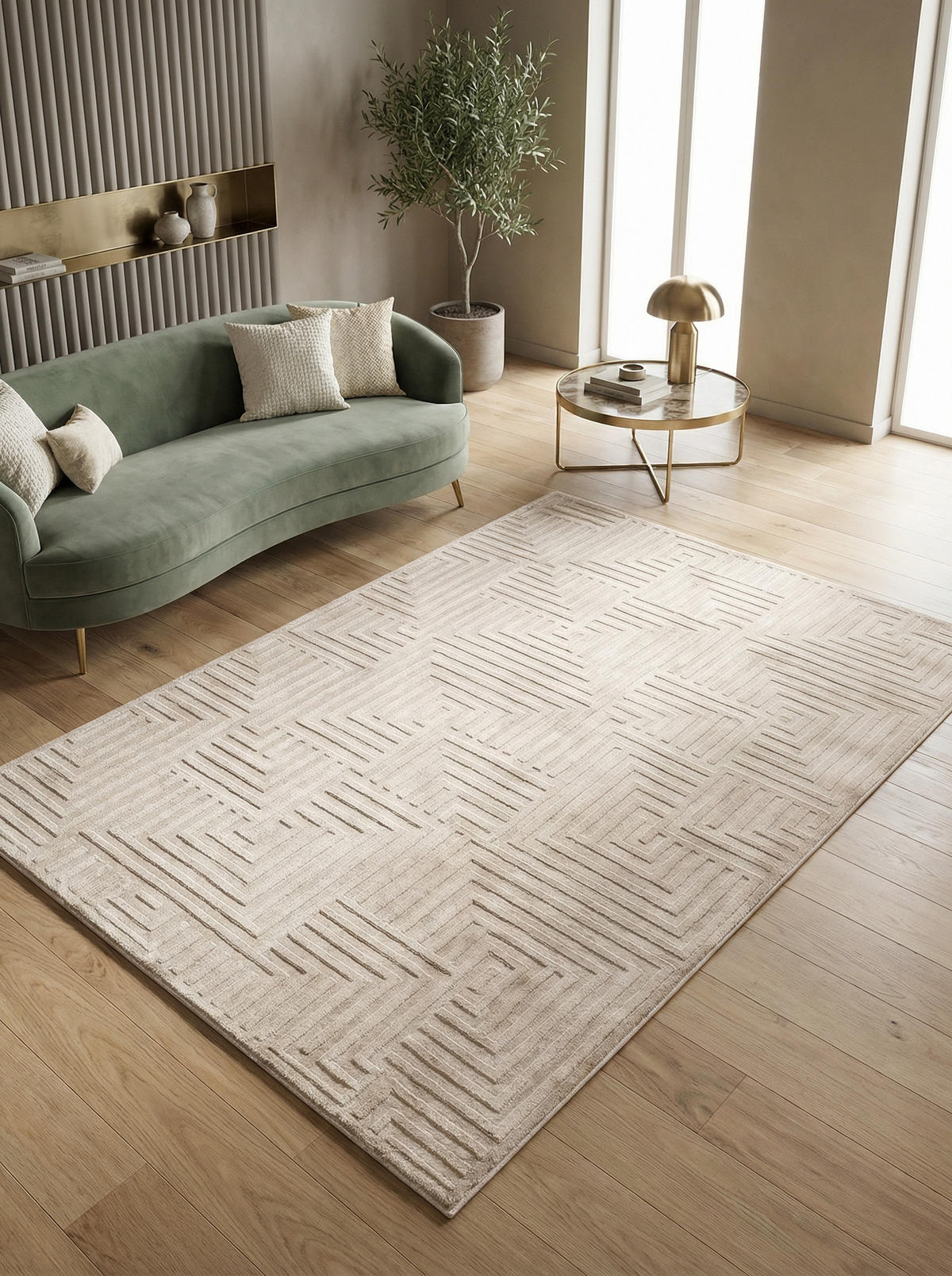 TEPPICH Flur 3D-Effekt Pflegeleicht Waschbar Wohnzimmer OEKO-TEX Beige 140x200 cm Gekettelt – ILLER - Beige, Textil (140/200cm) - KADIMA DESIGN