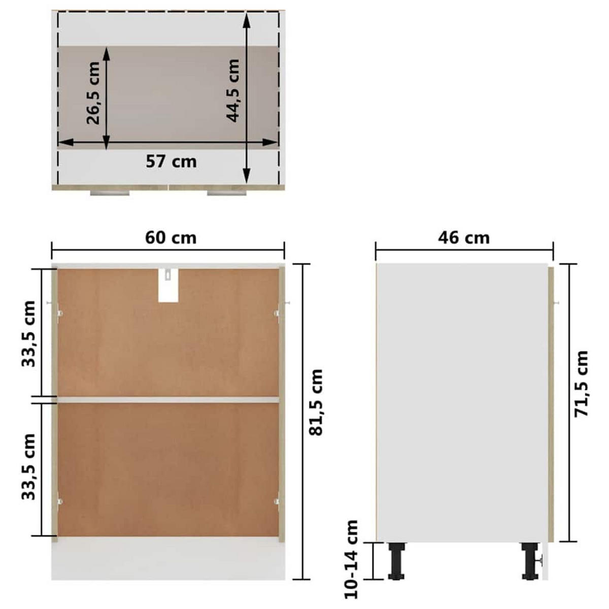 UNTERSCHRANK Lyon Sonoma-Eiche 60/46/81,5 Cm Holzwerkstoff - Alteiche, Holzwerkstoff (46/81.5/60cm) - vidaXL