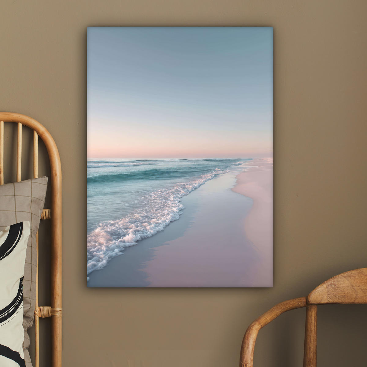 LEINWANDBILD Küstenlinie - Pastell - Wasser Wandbild Wohnzimmer 60x80 cm - Pastellblau, Textil (60/80cm) - MuchoWow