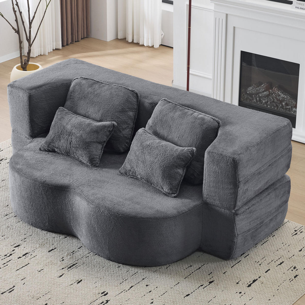 BODENSCHLAFSOFA faltbar Blau Grey mit 4 Kissen - Blau, Kunststoff (60/76/198cm) - Meubliv
