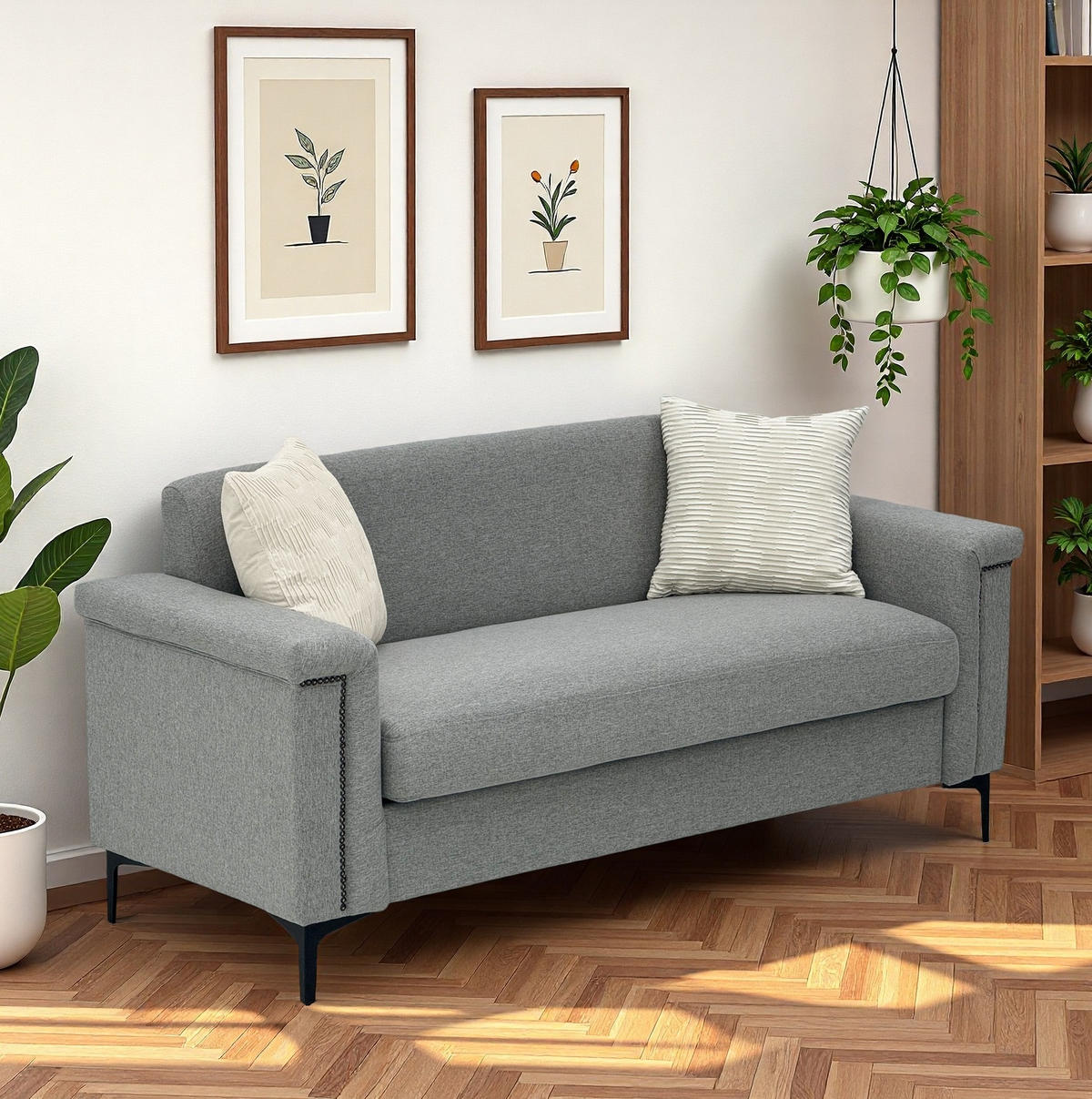 2-SITZER 172/72/82 cm hellgrau aus Polyester mit Federkern und Metallfüßen - Hellgrau, Textil (73.5/81.5/172cm) - OKWISH