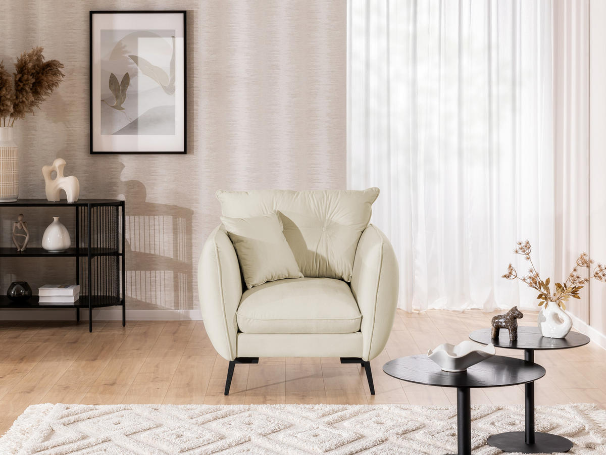 SITZGARNITUR 2+1 Nordloft Beige Samt - Beige/Schwarz, Holz/Textil (133/86/59cm) - S-Style Möbel