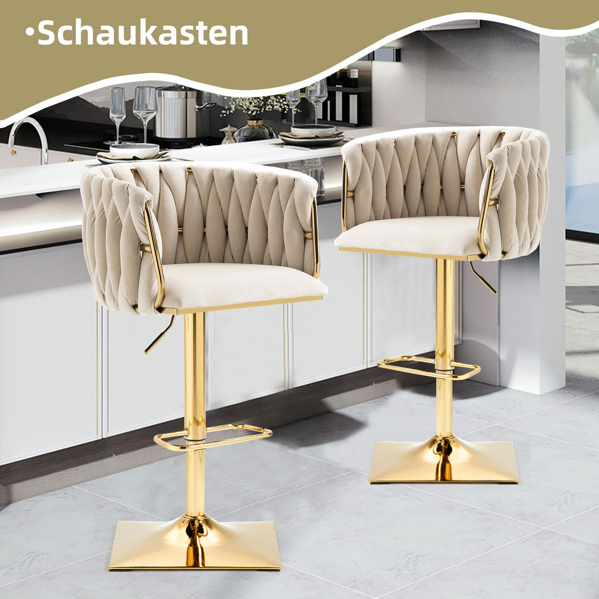 BARHOCKER mit Rückenlehne und Fußstütze - Creme, Textil (53/87/51cm)